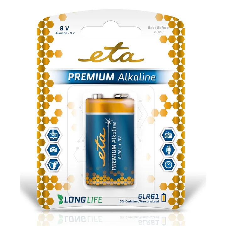 Levně Baterie alkalická ETA PREMIUM ALKALINE 9V, 6LR61, blistr 1ks