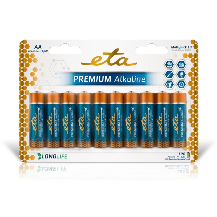 Levně Baterie alkalická ETA PREMIUM ALKALINE AA, LR06, blistr 10ks (tužkové)
