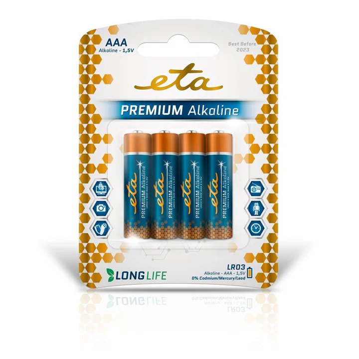 Levně Baterie alkalická ETA PREMIUM ALKALINE AAA, LR03, blistr 4ks (mikrotužkové)