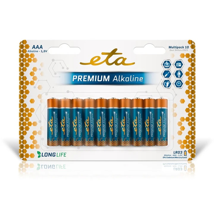 Levně Baterie alkalická ETA PREMIUM ALKALINE AAA, LR03, blistr 10ks (mikrotužkové)