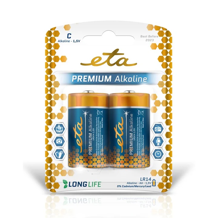 Levně Baterie alkalická ETA PREMIUM ALKALINE C, LR14, blistr 2ks (malý monočlánek)