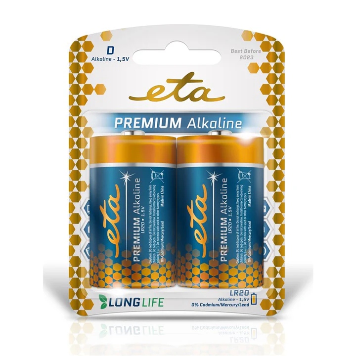 Levně Baterie alkalická ETA PREMIUM ALKALINE D, LR20, blistr 2ks (velký monočlánek)