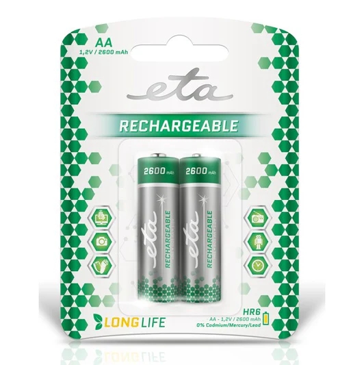 Levně Baterie nabíjecí ETA AA, HR06, 2600mAh, Ni-MH, blistr 2ks (tužkové)