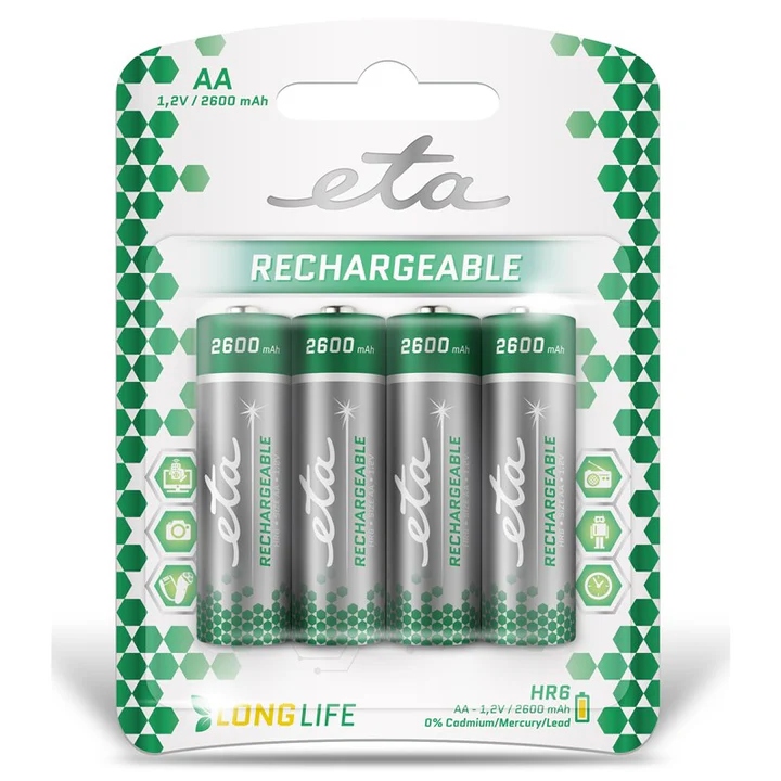Levně Baterie nabíjecí ETA AA, HR06, 2600mAh, Ni-MH, blistr 4ks (tužkové)