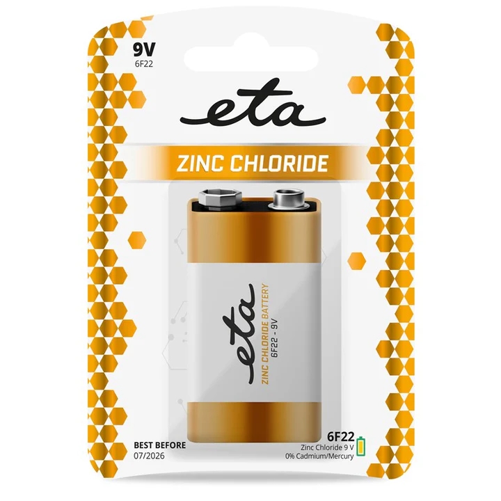 Levně Baterie zinkochloridová ETA 6F22, 9V, blistr 1ks