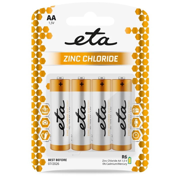 Levně Baterie zinkochloridová ETA AA, R6, blistr 4ks (tužková bat.)