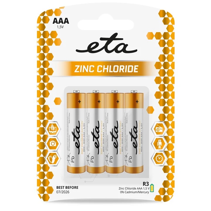 Levně Baterie zinkochloridová ETA AAA, R03, blistr 4ks (mikrotužková)