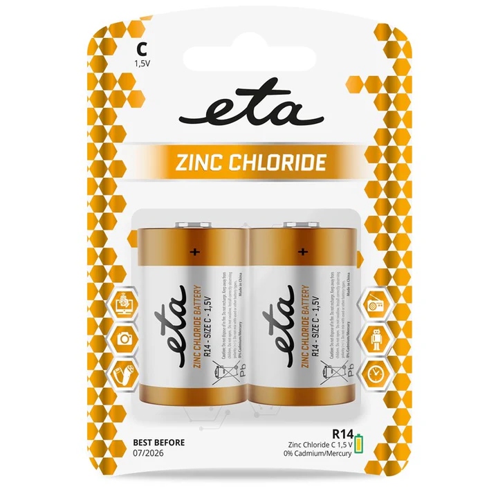 Levně Baterie zinkochloridová ETA C, R14, blistr 2ks (malý monočlánek)