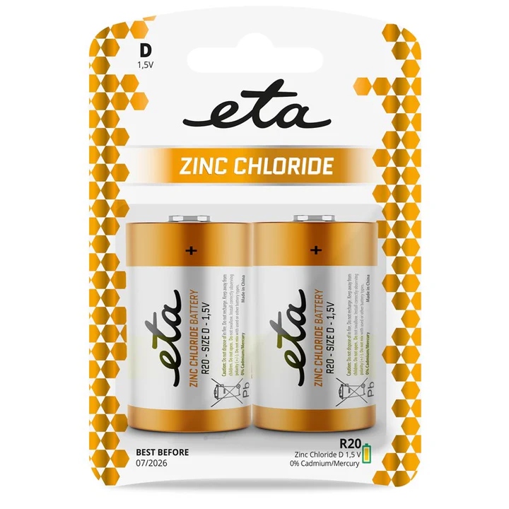 Levně Baterie zinkochloridová ETA D, R20, blistr 2ks (velký monočlánek)